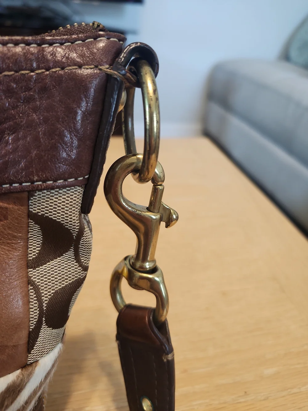 Coach Patchwork Crossbody Bag in Brown with Pink Accent